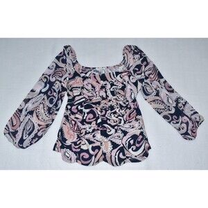 SC Society Top SZ M Long Sheer Sleeves Ruched Front